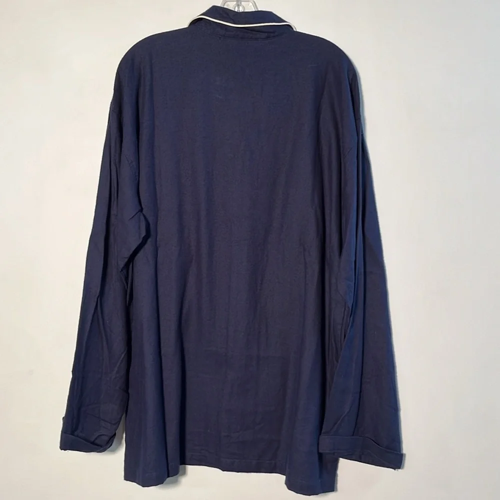 RALPH LAUREN NWT Men's Long SLV 1 Pocket Navy/White Trim Cotton Pajama Top SZ L - Picture 2 of 16